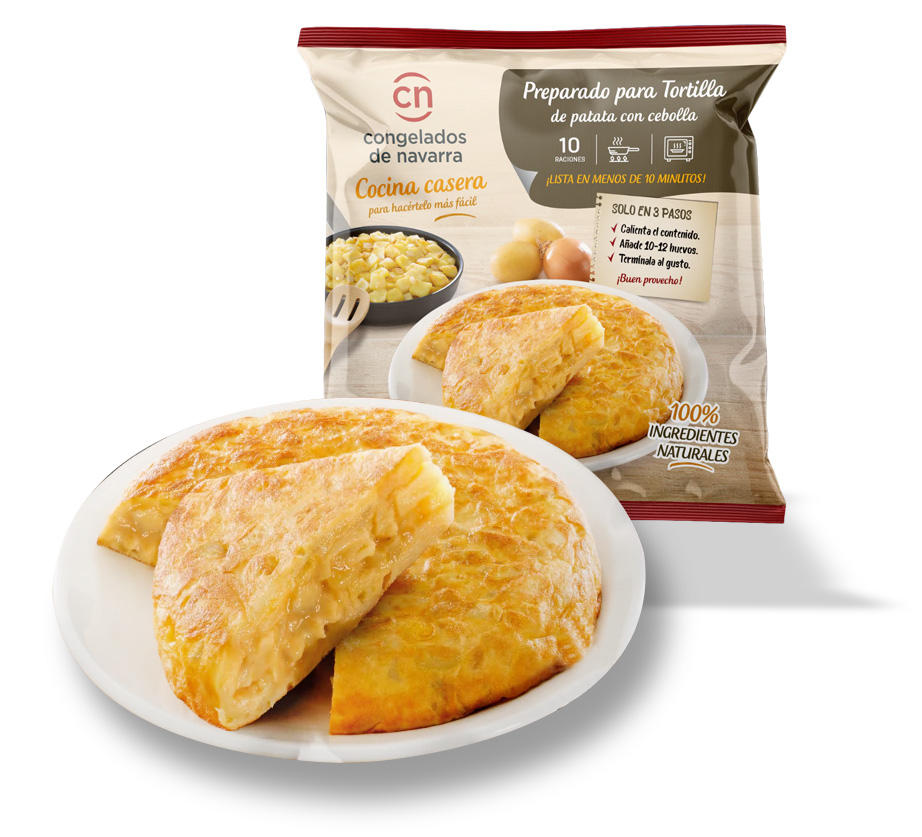 Preparado de tortilla de patatas con cebolla